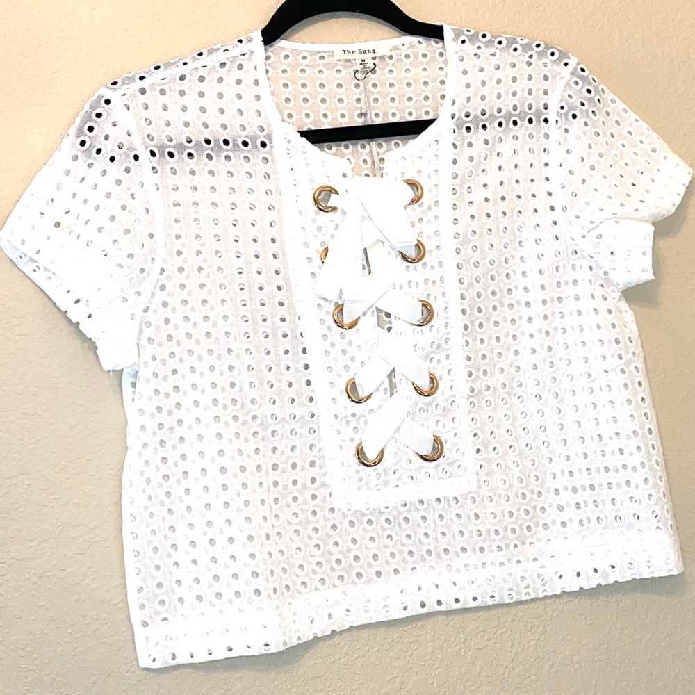 White Cotton Eyelet Top